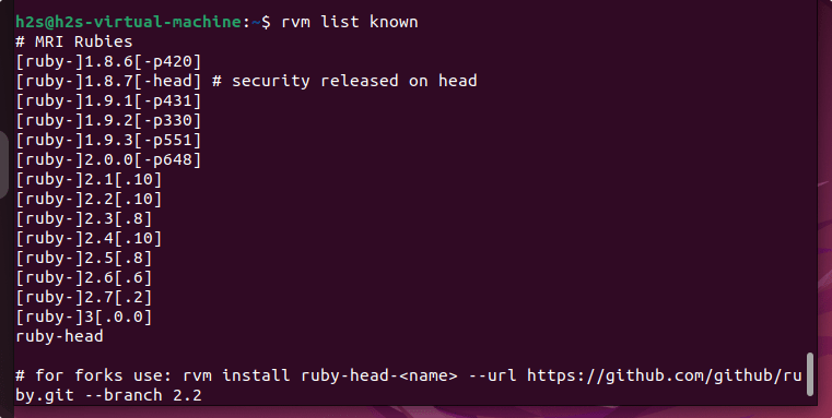 RVM list Ruby versions