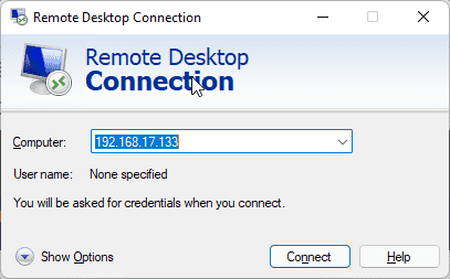 Remote Desktop Connection Ip address