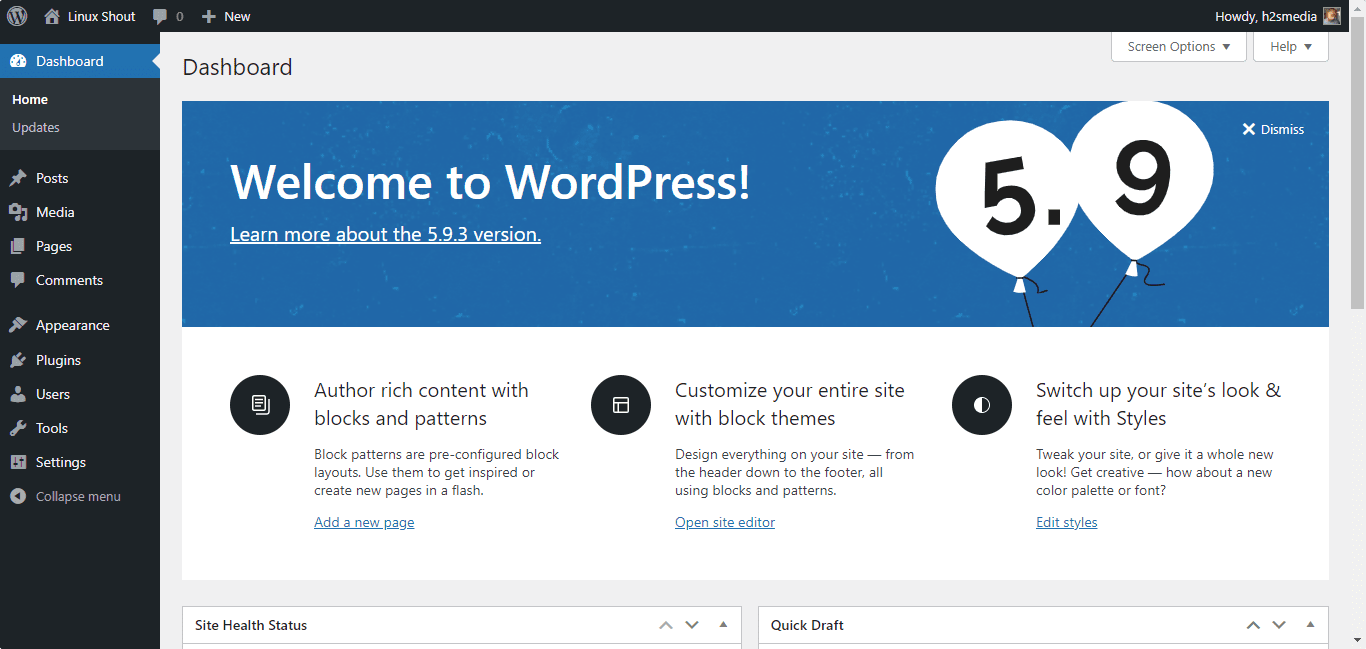 Wordpress CMS installed on Ubuntu 22.04 jammy linux