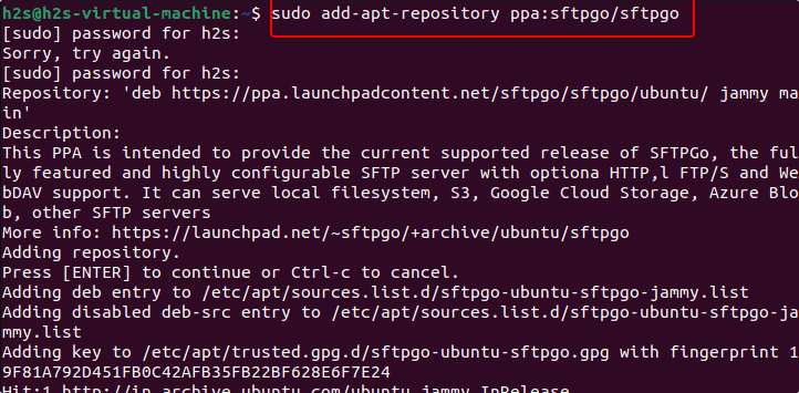 Add SFTPGo PPA repo on Ubuntu 22.04