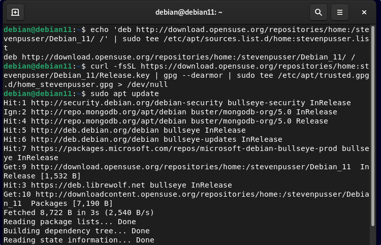 Add pale moon repository on Debian 11