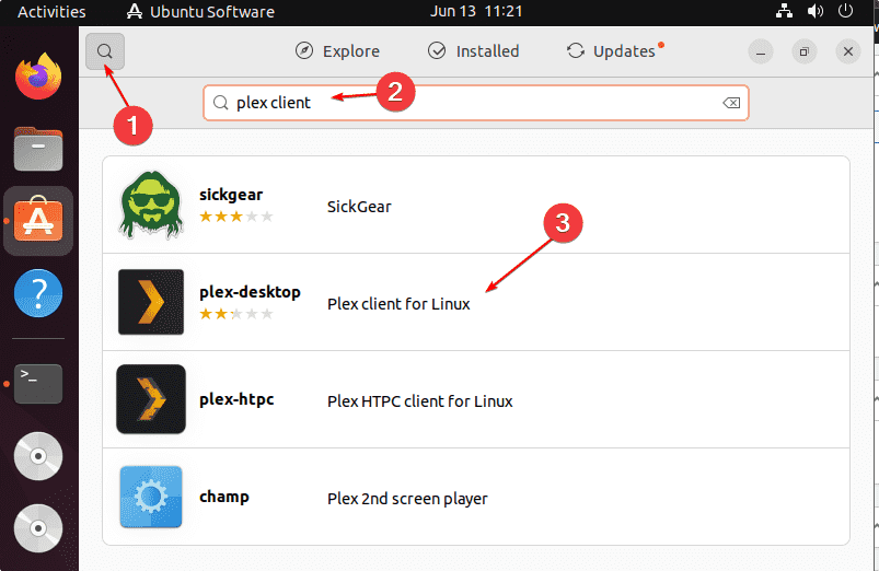 Search for Plex desktop on Ubuntu software