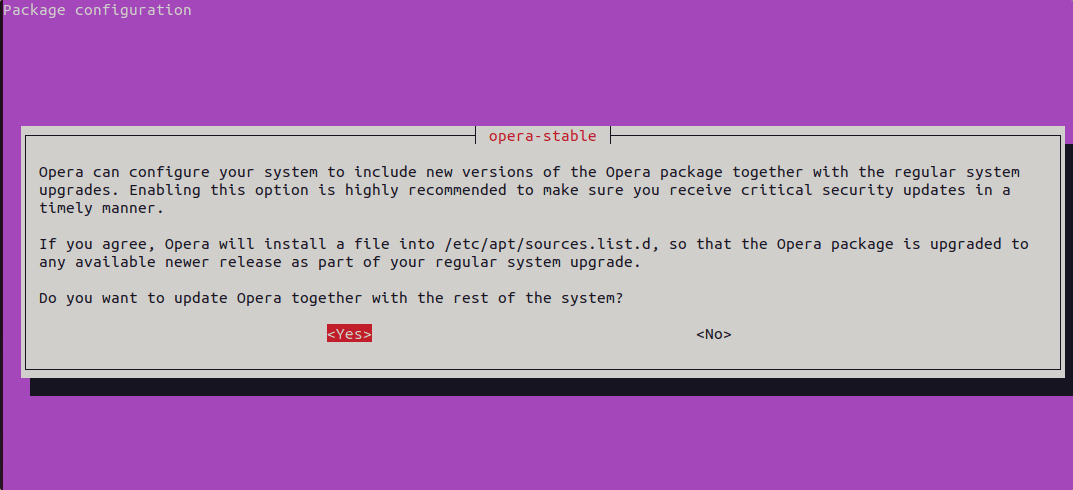 Update Opera browser in Linux