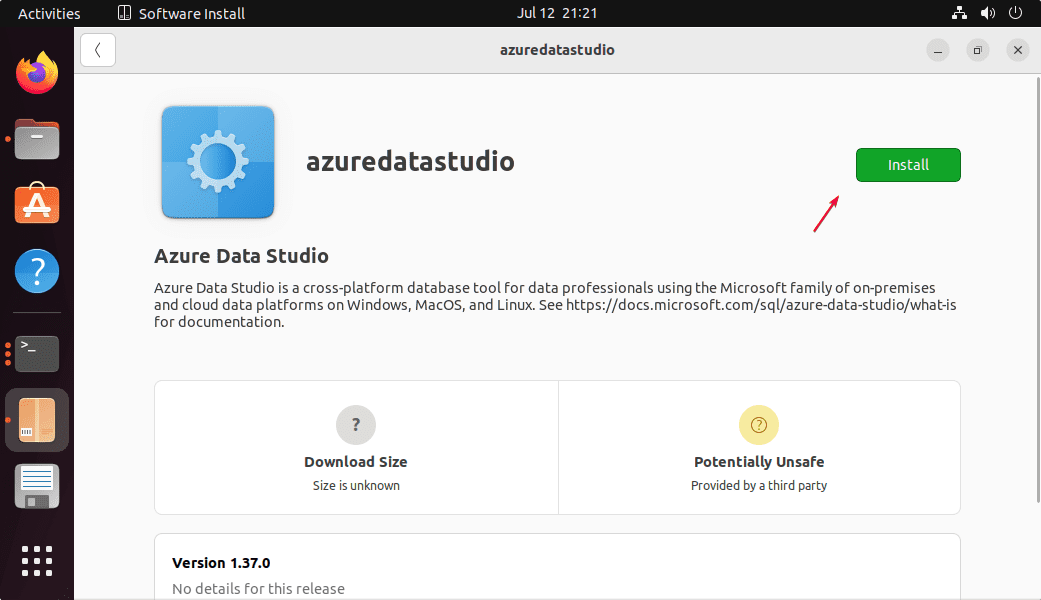 Azure Data Studio install GUI Linux
