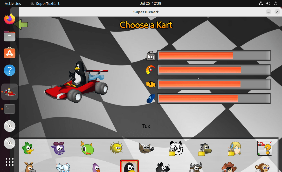 Choisissez Kart dans le jeu SupertTuxKart