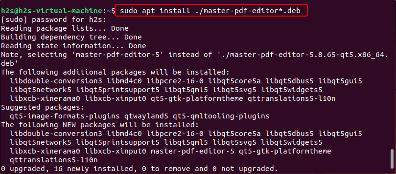 Command to install Master PDF editor on Ubuntu 22.04