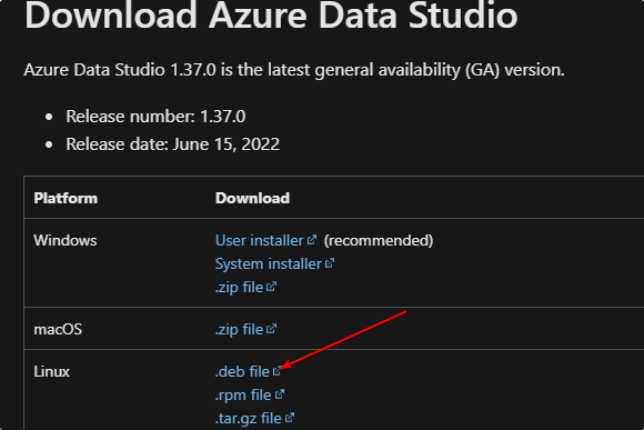 Download Azure Data Studio for Ubuntu