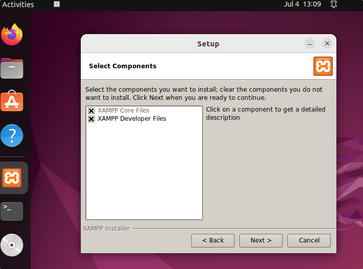 Select Components to install on XAMPP