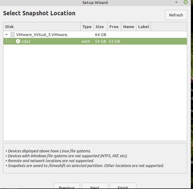 Select the SNAPshot location to save backup