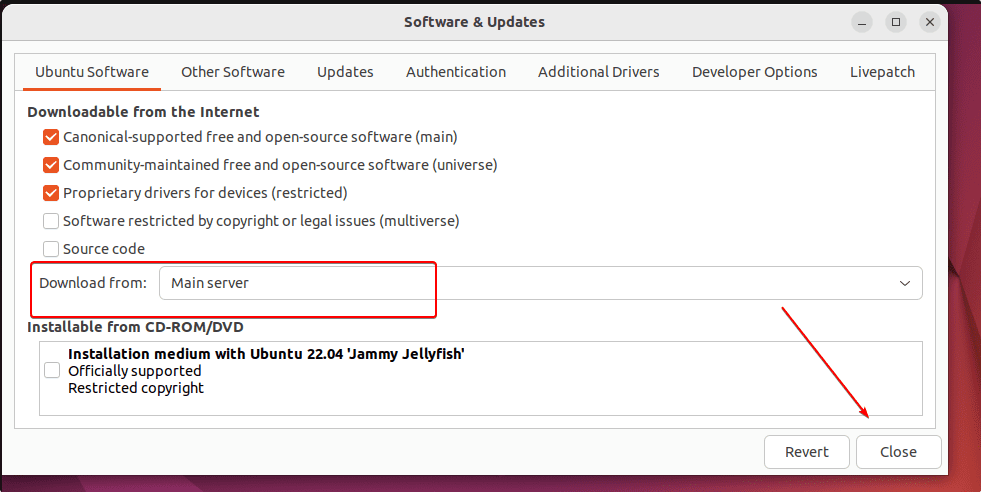 Set Ubuntu Software Download source