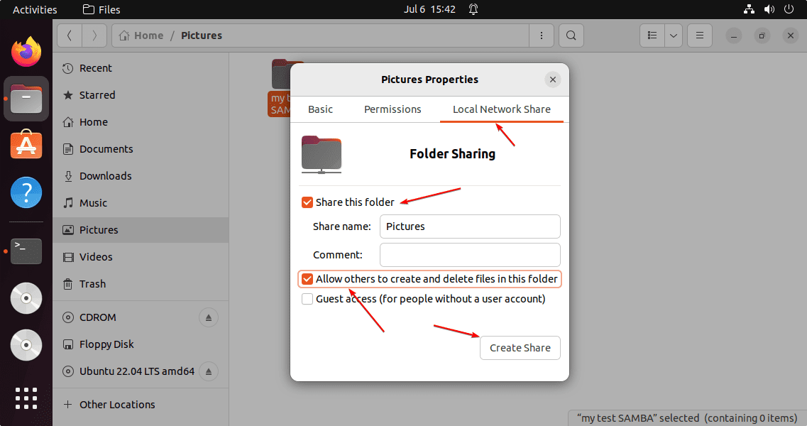 Share network folder on Ubuntu 22.04