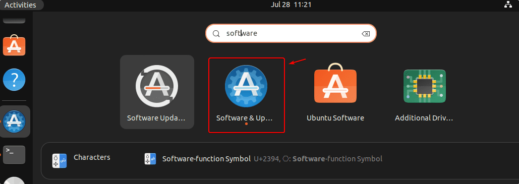 Software and Updater on Ubuntu 22.04