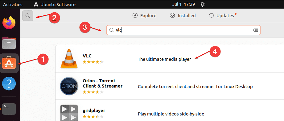 VLC media player using GUI Linux