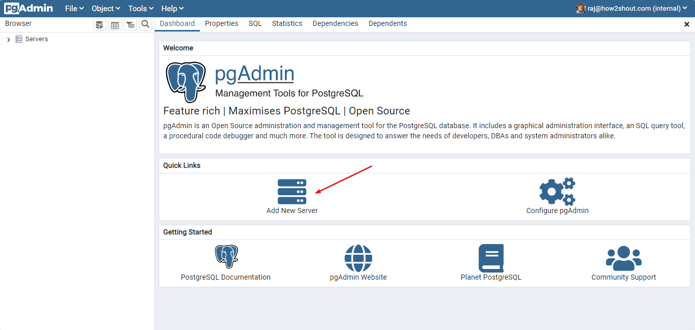 Voeg een nieuwe server toe in PgAdmin ubuntu 20.04