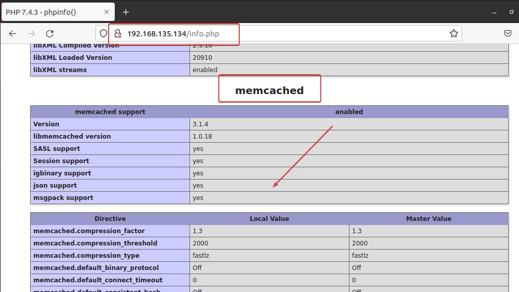 Installer Ubuntu 20.04 Memcached fonctionne pour PHP