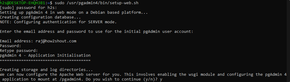 Command to create pgadmin user account