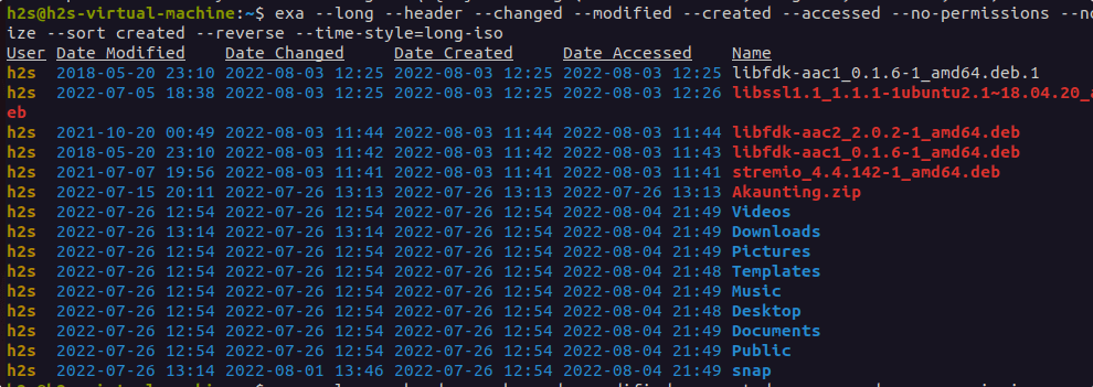 Display files by date using EXA ubuntu command