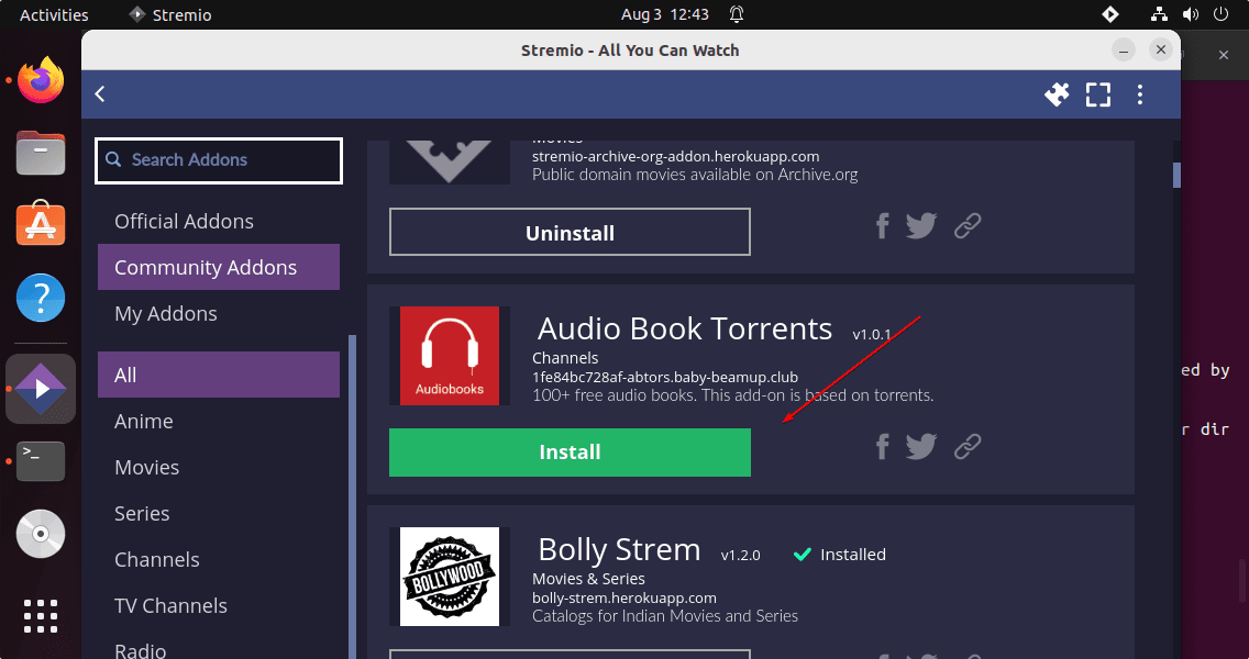 Enable Add ons for streaming torrent app