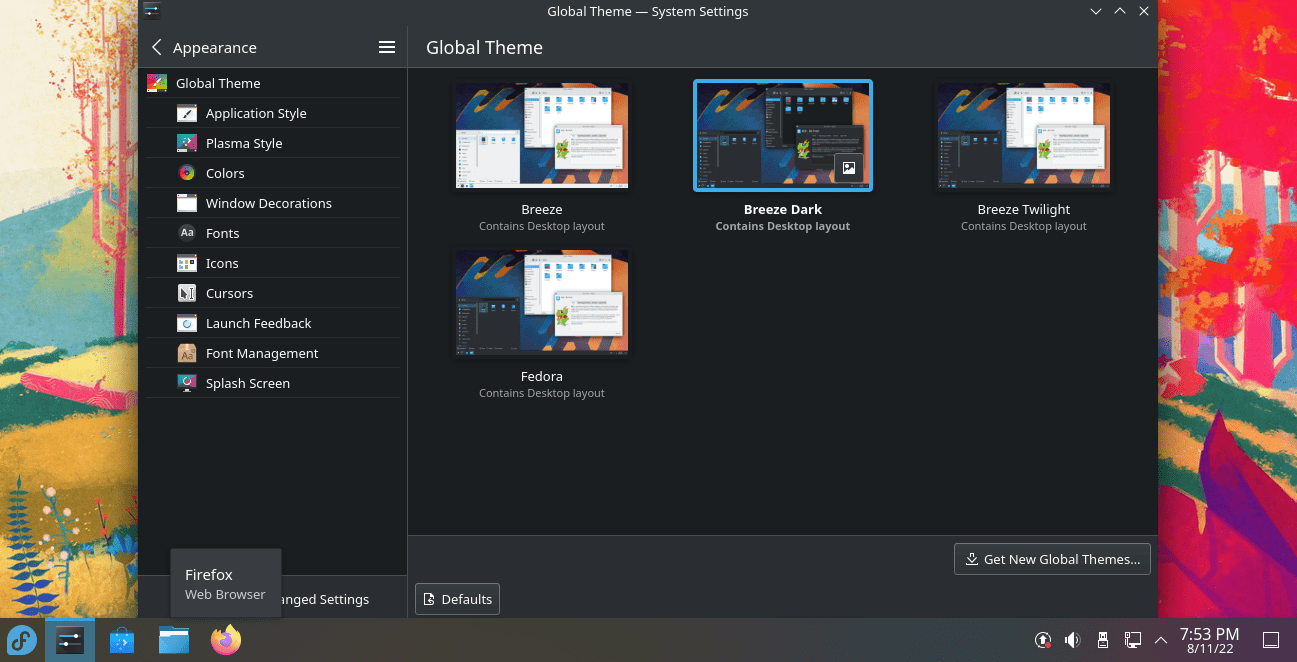 KDE Plasma Desktop Fedora screenshot