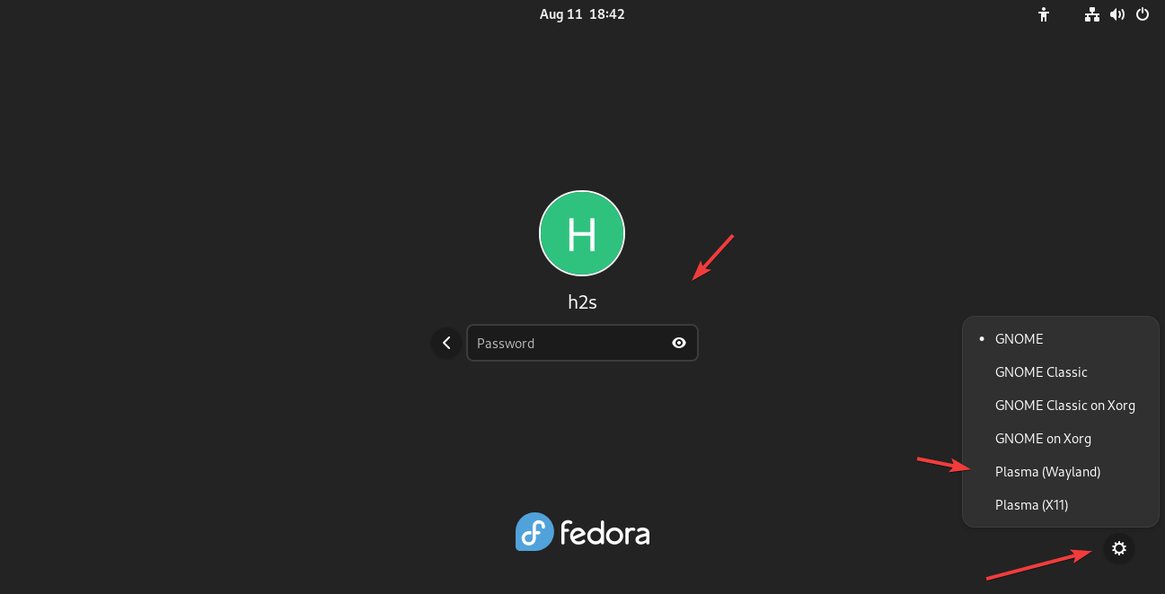 Select Fedora Deskop on Login