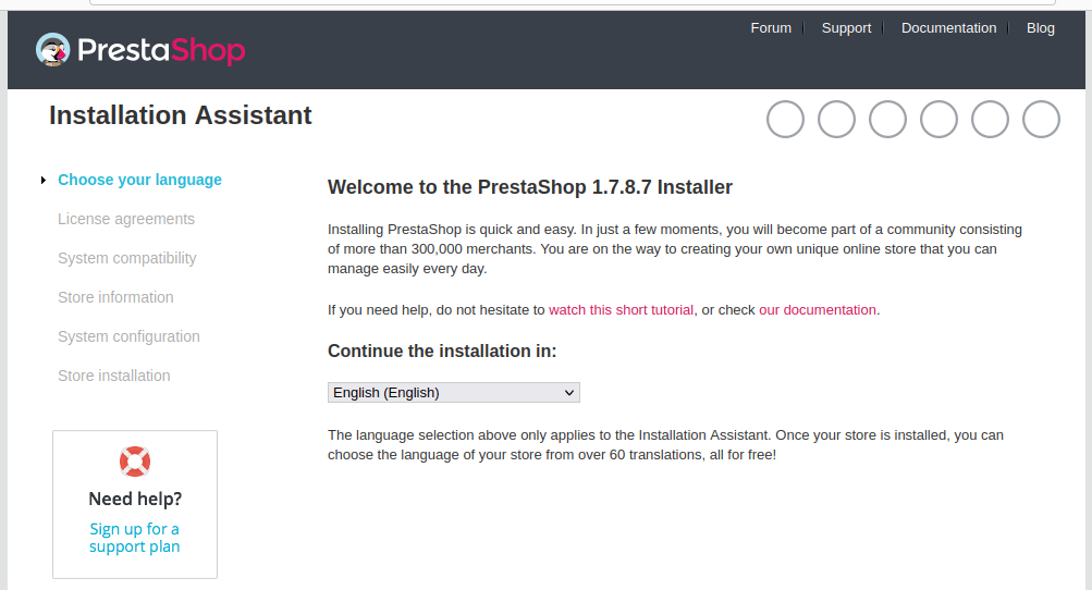 Sélectionnez l'installation de la langue Prestashop Ubuntu 22.04