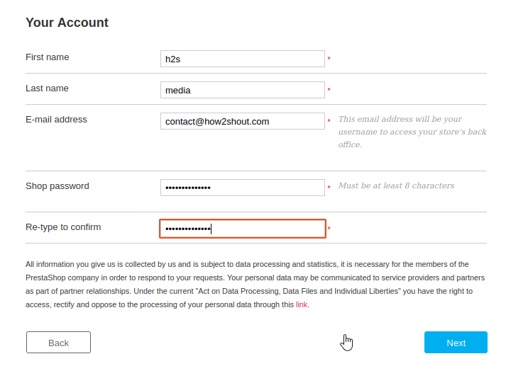 Set Admin user account