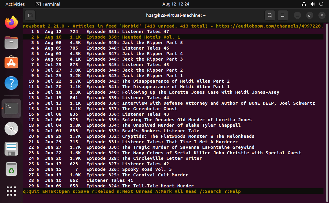 Website feeds on Linux terminal