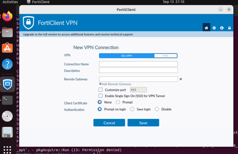 Install free forticlient VPN on UBuntu 22.04