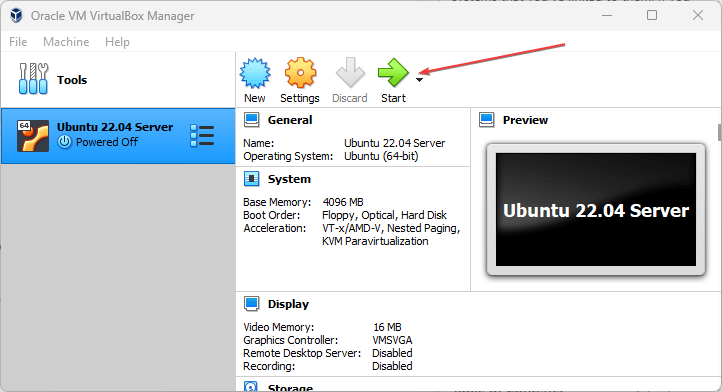Start Ubuntu 22.04 Server virtual machine