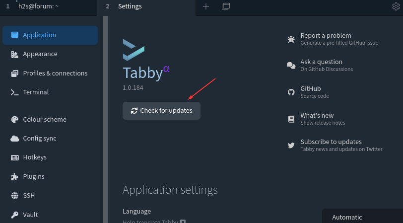 How to update Tabby terminal