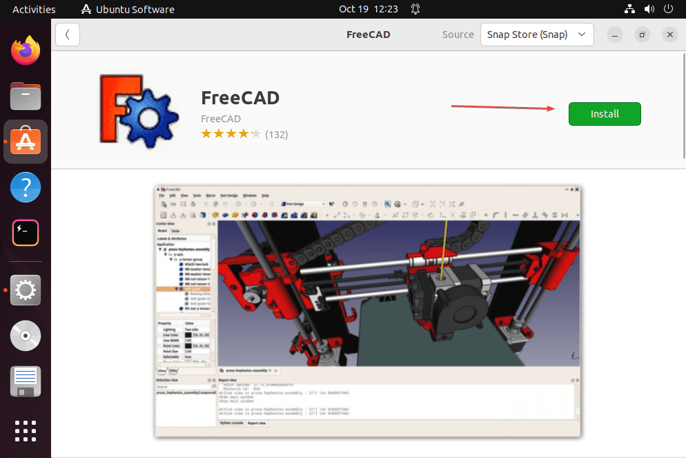 Install FreeCAD using Snap Ubuntu Software GUI