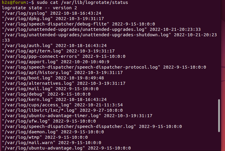 Log file last time rotation date linux Ubuntu 