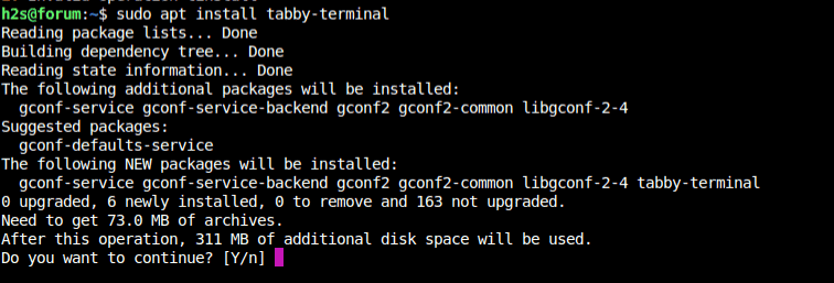 command to install linux tabby terminal app