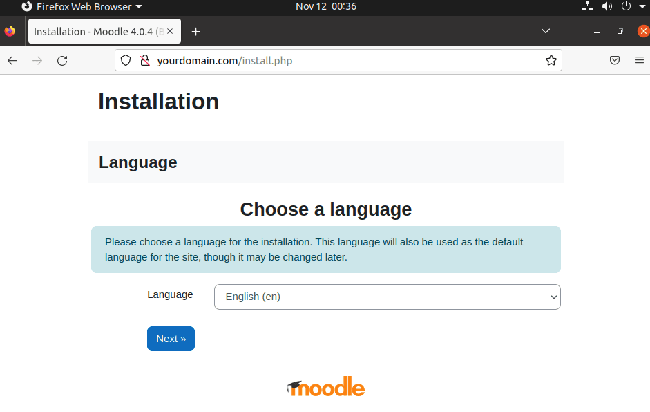 Choose Moodle Setup Language on Ubuntu 20.04
