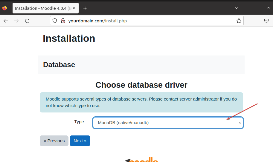 Choose the Database Driver mariaDB