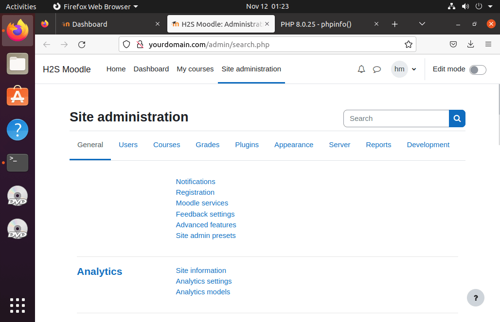 Moodle Site Administration Interface or Backend