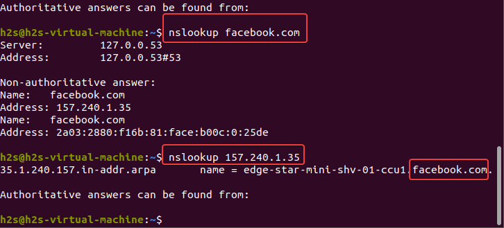 Reverse DNS lookup command in Ubuntu Linux