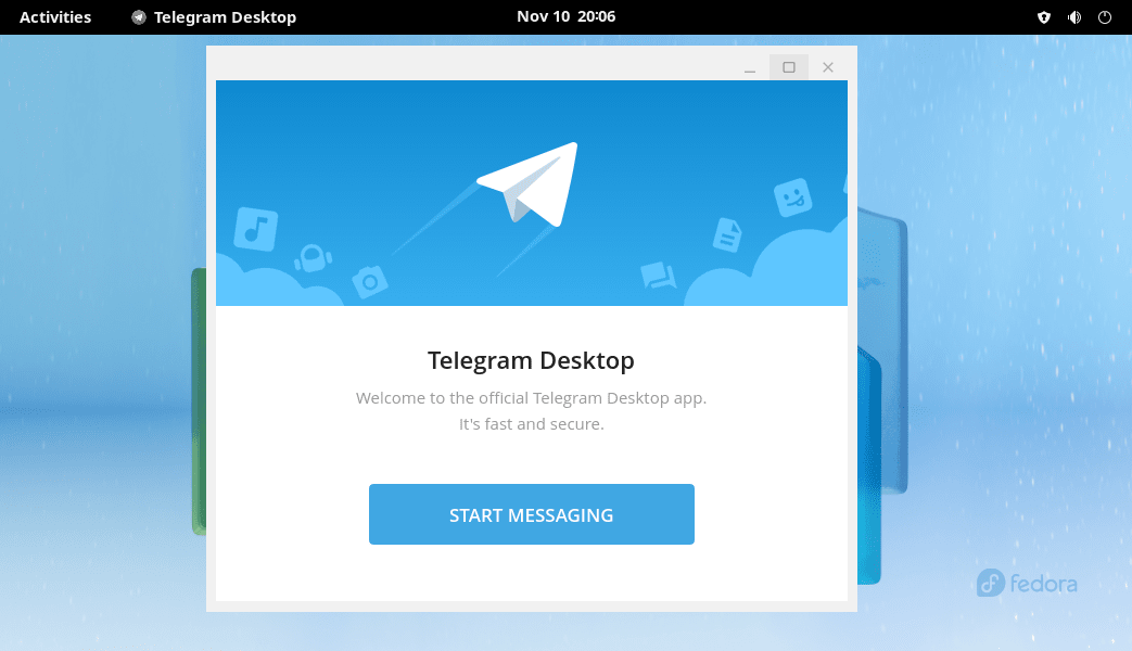Telegram installation on Fedora Desktop Linux