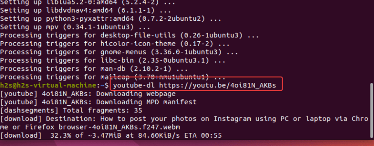 command Download the Youtube video on Ubuntu 22.04