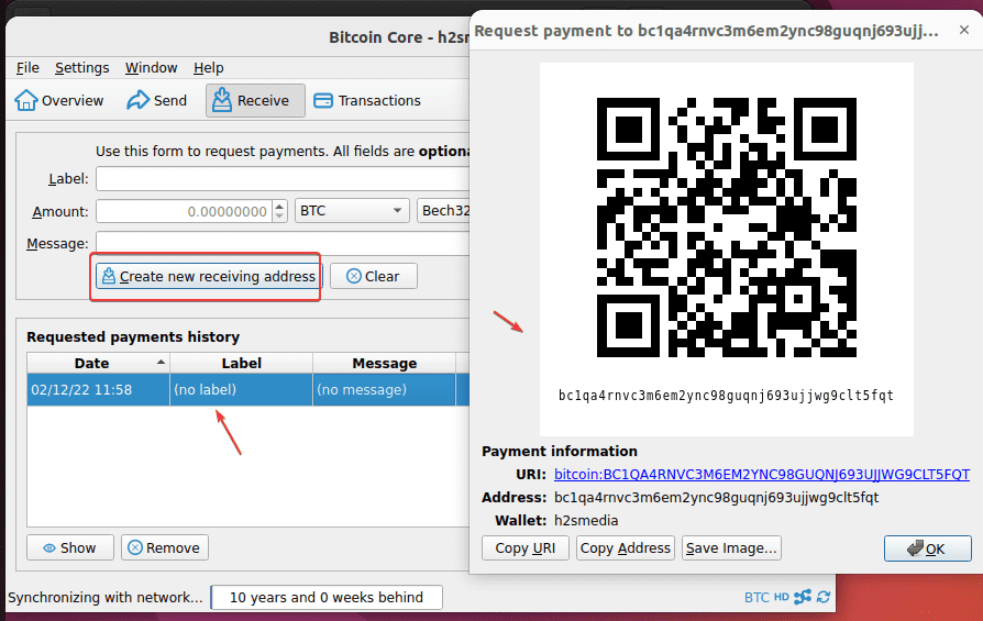 Find BitCoin core WALLET address