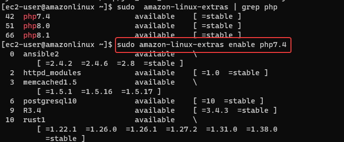 Enable PHP 7.4 repo in Amazon Linuix 2