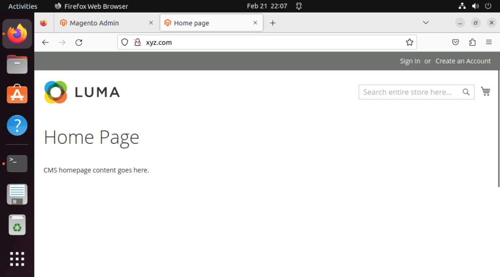 Front End Page of Magento