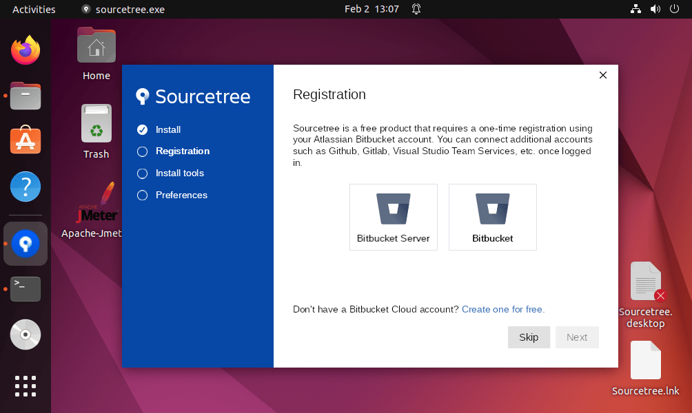 Installation wizard of SourceTree on linux