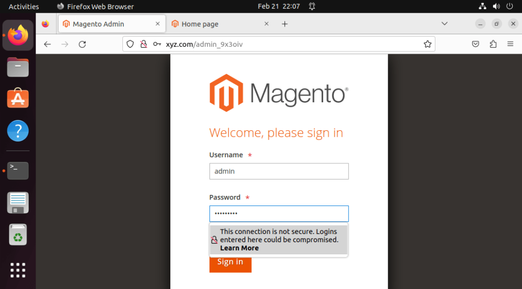 sign in Magento on Ubuntu 22.04
