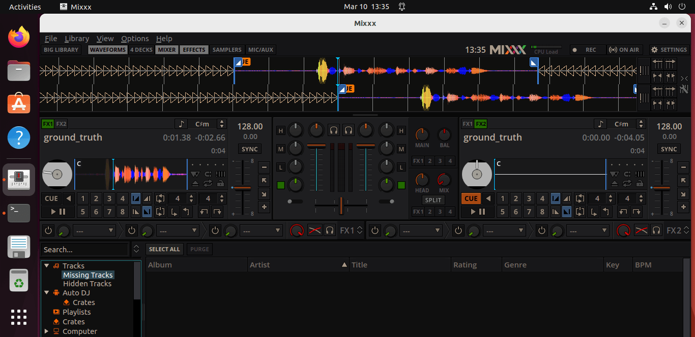 Mixxx DJ software Interface on Ubuntu 20.04 or 22.04