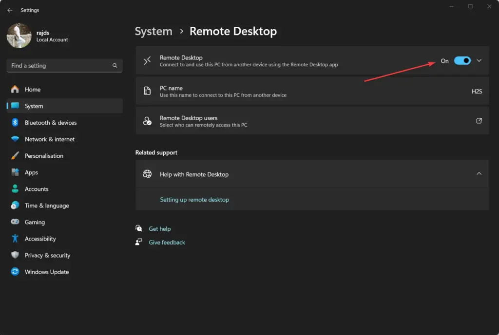 Enable RDP in Windows 11