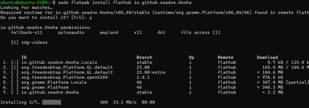 Flatpak command to install Kooha