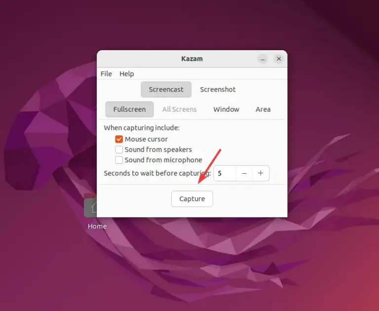 Start Screen recording using Kazam on Ubuntu