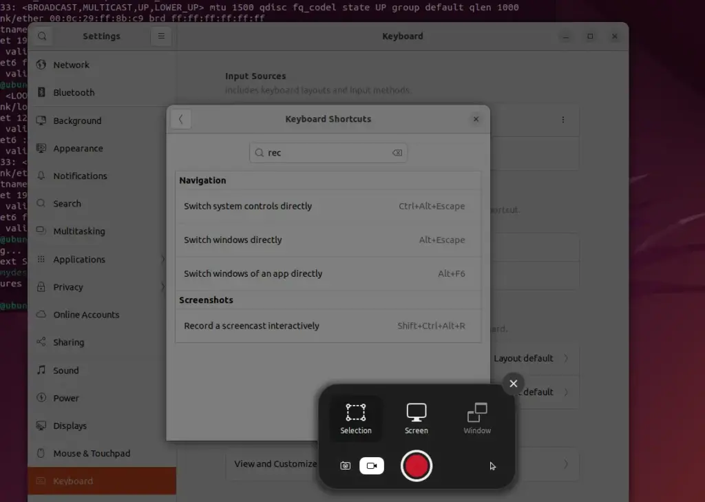 Ubuntu Default Screen recorder