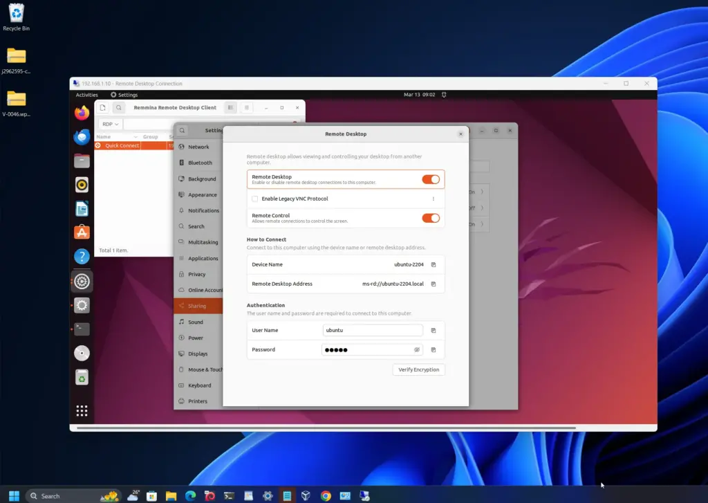 connecting Linux Ubuntu from Windows 11 via RDP